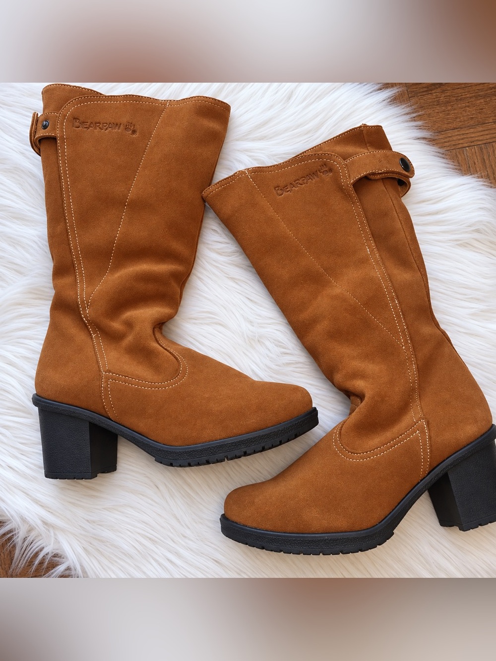 BEARPAW Brown Suede High Boots Chunky Heel Y2K NWT